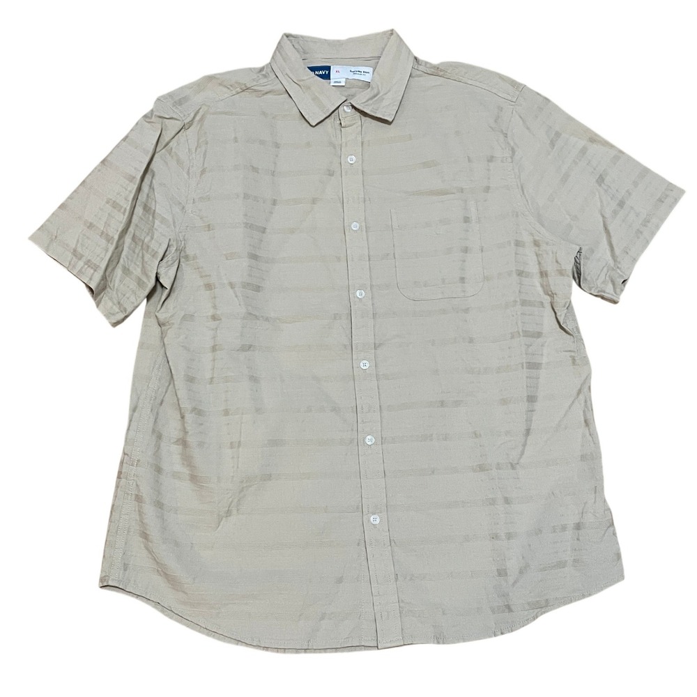 Old Navy Men's XL Everyday Shirt Tan Beige Texture Camp Short Sleeve Button Down